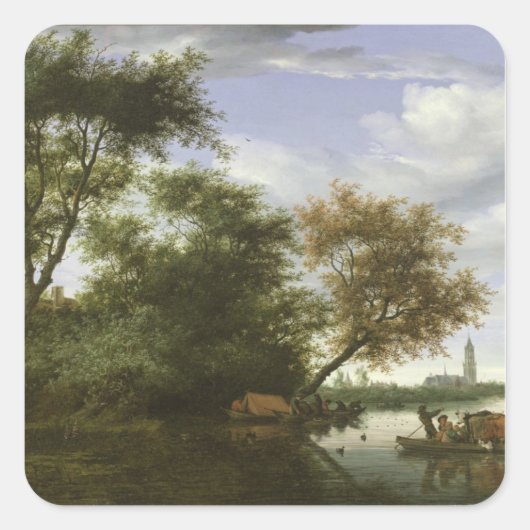 Landschap van de rivier vierkante sticker (Voorkant)