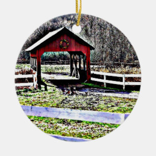 Landschap van de rode overbrugde keramisch ornament