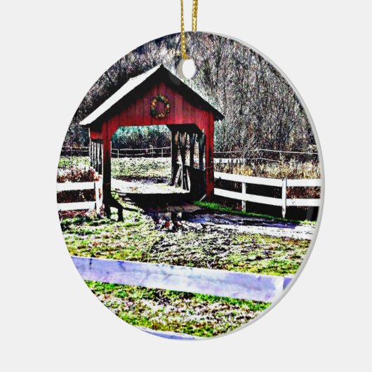 Landschap van de rode overbrugde keramisch ornament (Links)