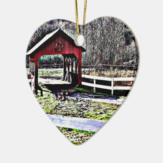 Landschap van de rode overbrugde keramisch ornament (Links)