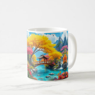 landschap van een kristalheldere turquoise rivier koffiemok