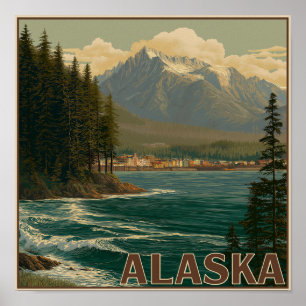 Landschap van een kuststad in Alaska Poster
