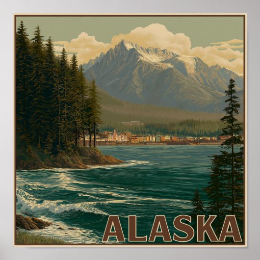 Landschap van een kuststad in Alaska Poster (Voorkant)