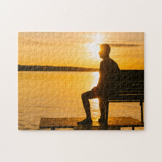 Landschap van het eenzame Man Beach Lake Sunset Sc Legpuzzel (Horizontaal)