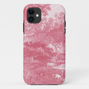 Landschap van het Franse Roze Toile de Jouy Shabby Case-Mate iPhone Case