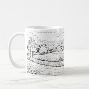 Landschap van het platteland in schetsstijl koffiemok