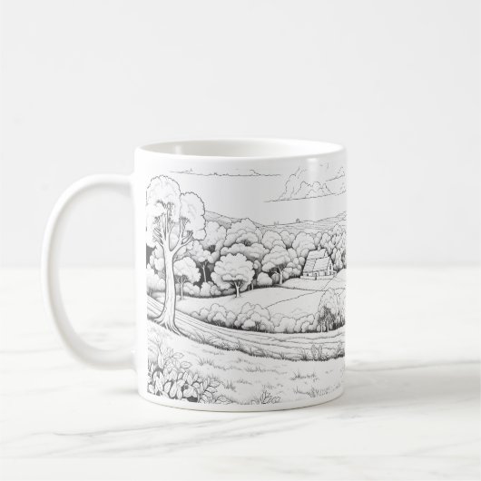 Landschap van het platteland in schetsstijl koffiemok (Links)