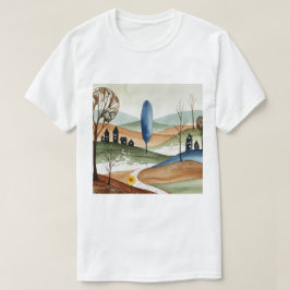 landschap van heuvels met kleine huizen t-shirt