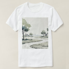 landschap van heuvels met kleine huizen t-shirt