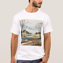 landschap van heuvels met kleine huizen t-shirt