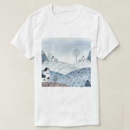 landschap van heuvels met kleine huizen t-shirt