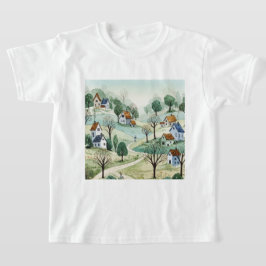 landschap van heuvels met kleine huizen t-shirt
