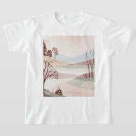 landschap van heuvels met kleine huizen t-shirt