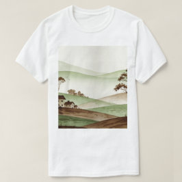 landschap van heuvels met kleine huizen t-shirt