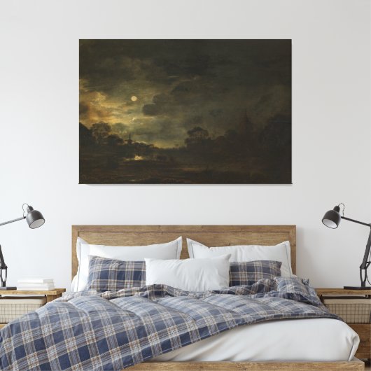Landschap van moonlight, Aert van der Neer, 1630 - Canvas Afdruk (Insitu (Slaapkamer))