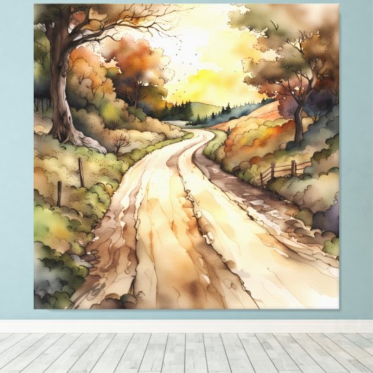 Landschap van Sunset Country Road Canvas Afdruk (Insitu (Houten vloer))