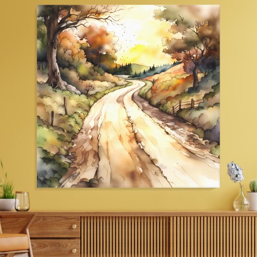 Landschap van Sunset Country Road Canvas Afdruk (Insitu (Woonkamer))