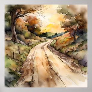 Landschap van Sunset Country Road Poster