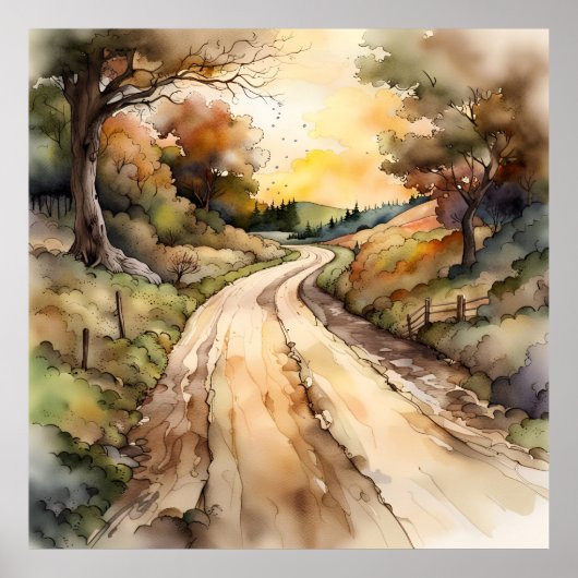 Landschap van Sunset Country Road Poster (Voorkant)