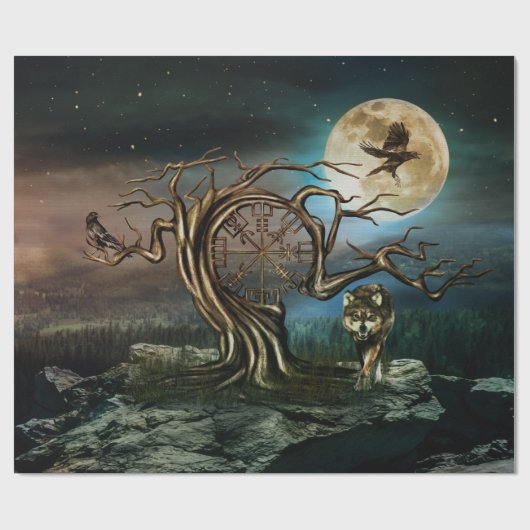 Landschap Vegvisir Tree Moon Cadeaupapier (Vlak)