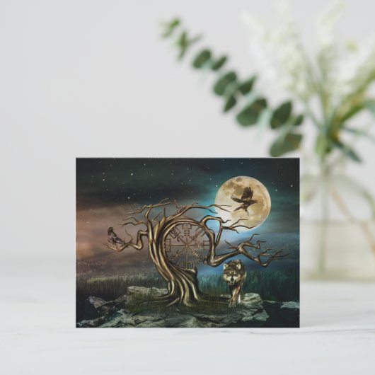 Landschap Vegvisir Tree Moon Feestdagenkaart (Staand voorkant)
