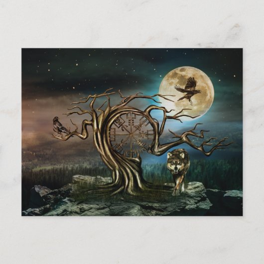 Landschap Vegvisir Tree Moon Feestdagenkaart (Voorkant)