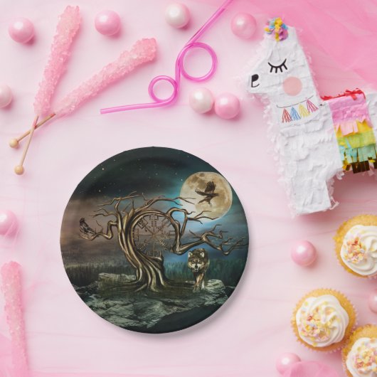 Landschap Vegvisir Tree Moon Papieren Bordje (Feest)