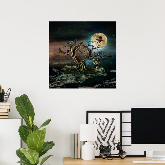 Landschap Vegvisir Tree Moon Poster (Thuiskantoor)