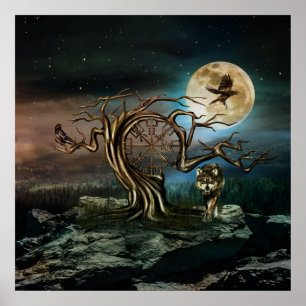 Landschap Vegvisir Tree Moon Poster