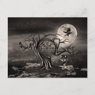 Landschap Vegvisir Tree Moon - sepia Feestdagenkaart