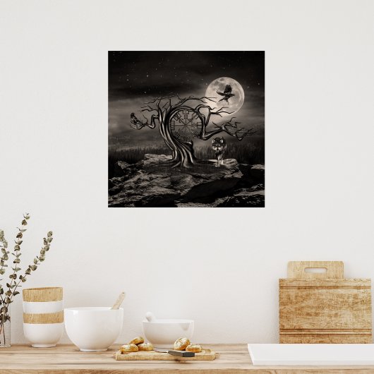 Landschap Vegvisir Tree Moon - sepia Poster (Keuken)