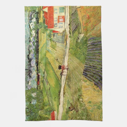 Landschap, vervoer en trein door Vincent van Gogh Theedoek (Verticaal)