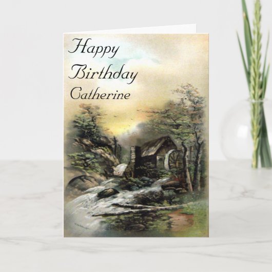  landschap Watermill Birthday Card Kaart (Voorkant)