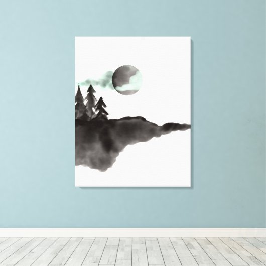 Landschap waterverf Black en White Mountains Canvas Afdruk (Insitu (Houten vloer))