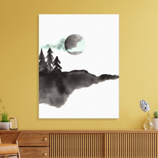 Landschap waterverf Black en White Mountains Canvas Afdruk (Insitu (Woonkamer))