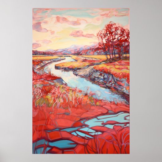 Landschap Waterverf schilderij Poster (Voorkant)