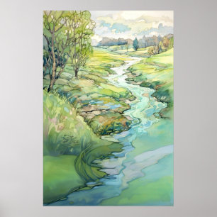 Landschap Waterverf schilderij Poster