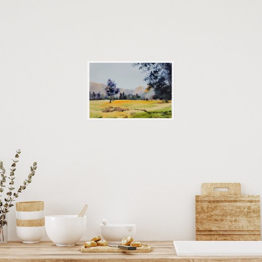 Landschap waterverf schilderij poster (Keuken)