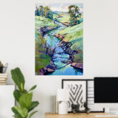 Landschap Waterverf schilderij Poster (Thuiskantoor)