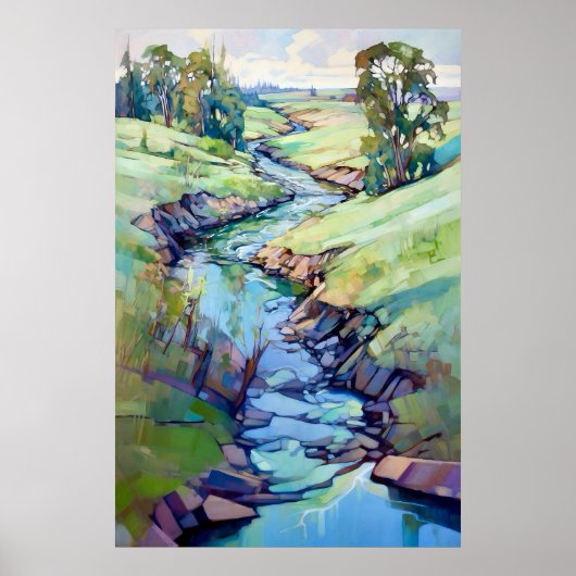 Landschap Waterverf schilderij Poster (Voorkant)