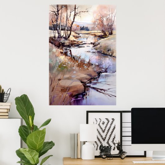 Landschap Waterverf schilderij Poster (Thuiskantoor)