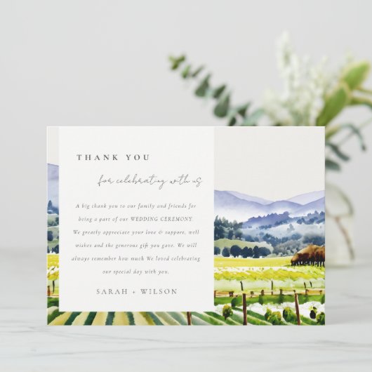 Landschap Weddenschap tussen de Waterverf van Napa Bedankkaart (Staand voorkant)