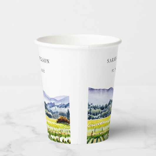 Landschap Weddenschap tussen de Waterverf van Napa Papieren Bekers (Rechts)