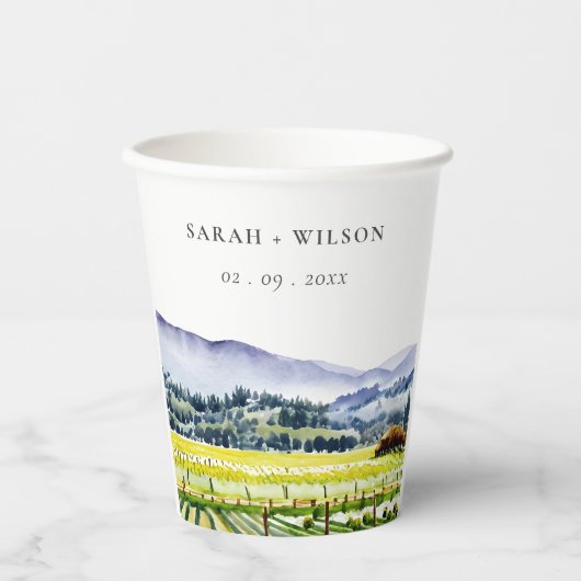 Landschap Weddenschap tussen de Waterverf van Napa Papieren Bekers (Voorkant)