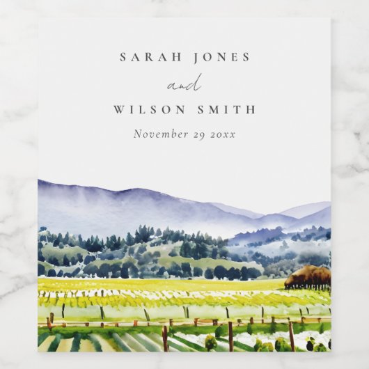 Landschap Weddenschap tussen de Waterverf van Napa Wijn Etiket (Enkel label)