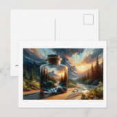 Landschap Weerspiegeld in Glazen Pot,  Briefkaart (Voorkant / Achterkant)