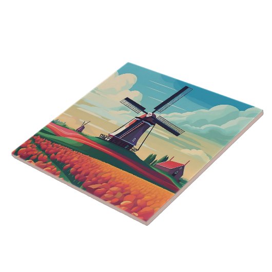 Landschap Windmill Tulip Travel Tegeltje (Zijkant)