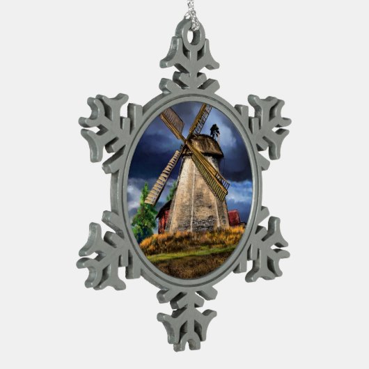 Landschap Windmolen Nederland Tin Sneeuwvlok Ornament (Links)