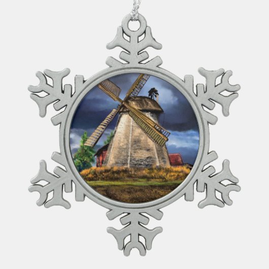 Landschap Windmolen Nederland Tin Sneeuwvlok Ornament (Voorkant)