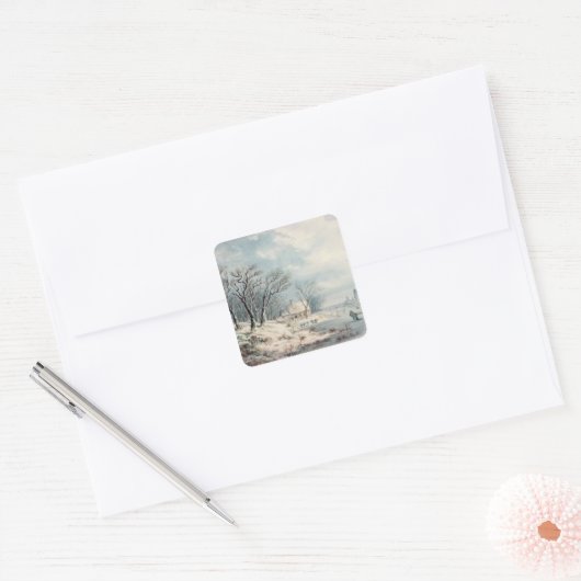 Landschap: Winter Vierkante Sticker (Envelop)